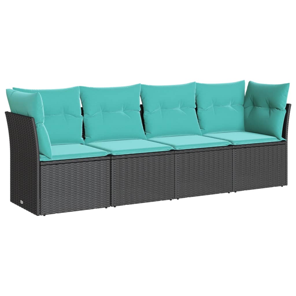 Garden Sofa Set Black PE Rattan Medium Adjustable Feet