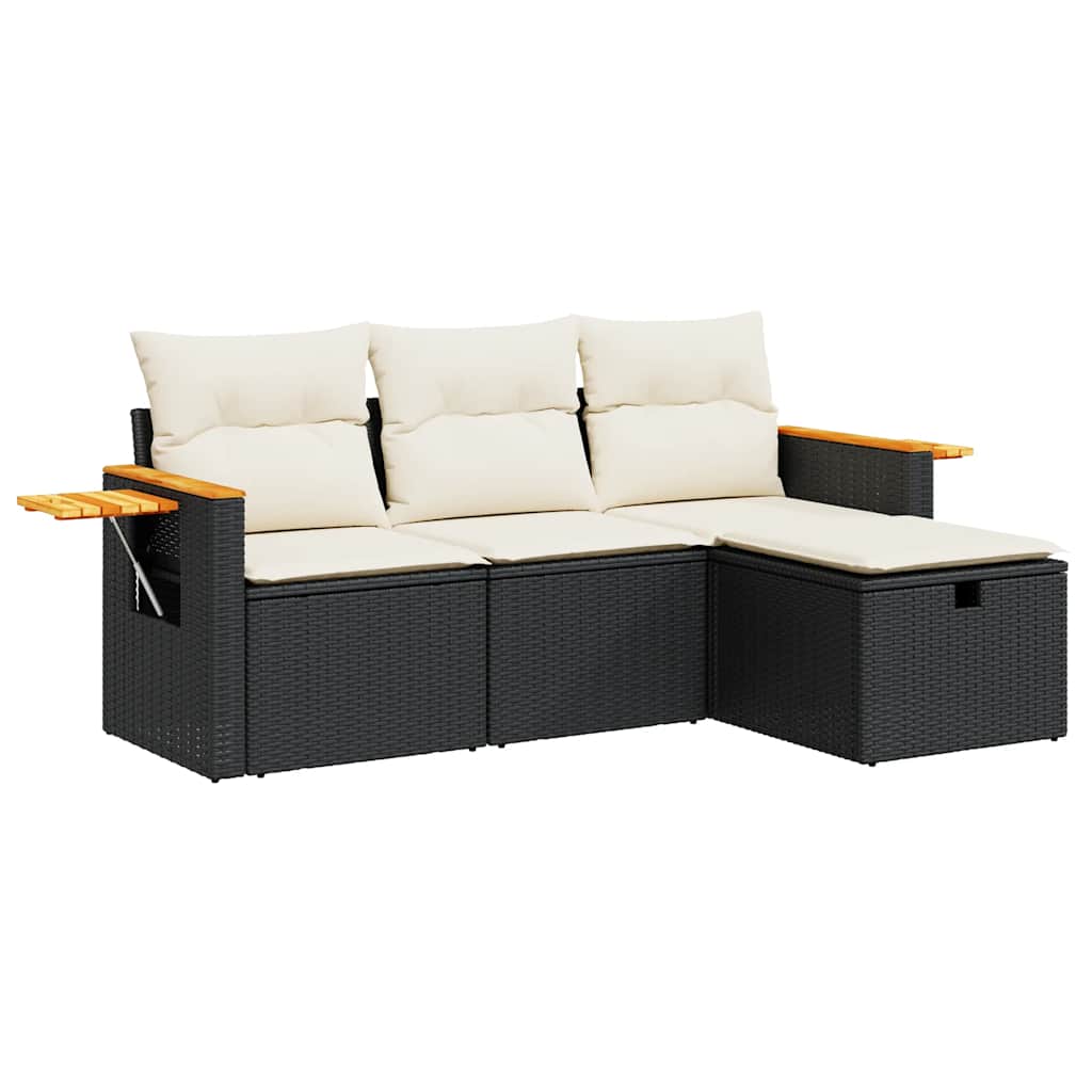 Garden Sofa Set Black PE Rattan Medium Removable Covers