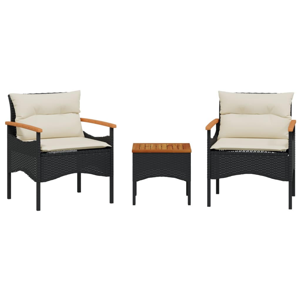 Garden Sofa Set Black PE rattan Medium Removable Covers