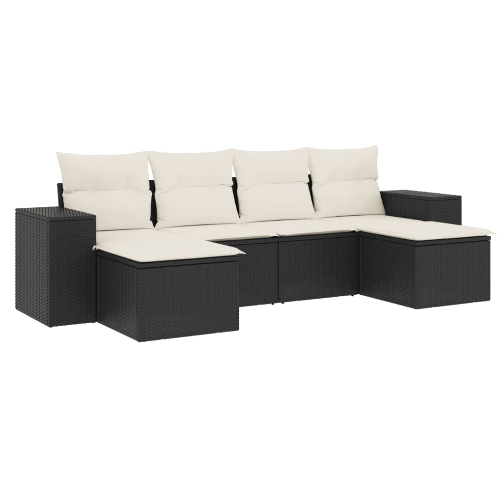 Garden Sofa Set Black PE rattan, polyester, powder-coated steel