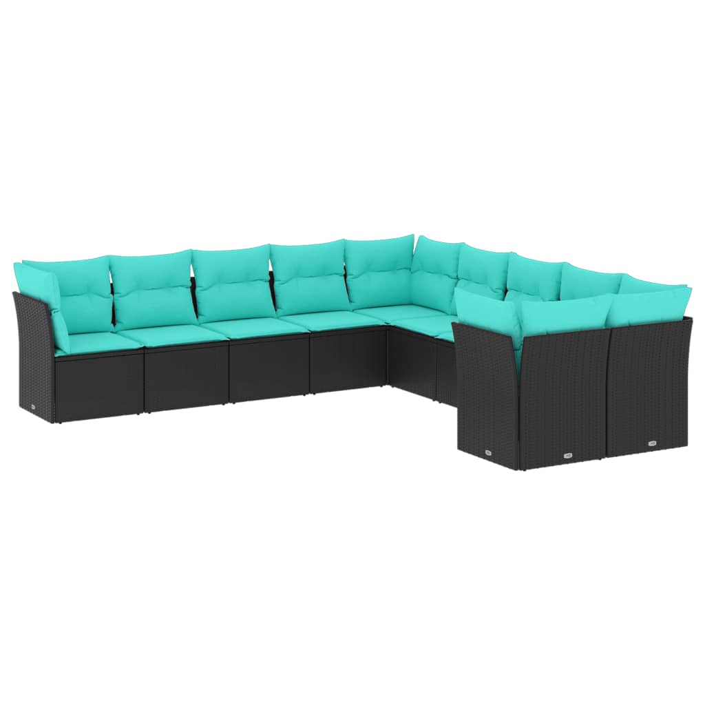 Garden Sofa Set Black PE rattan, powder-coated steel 10 Piece Set