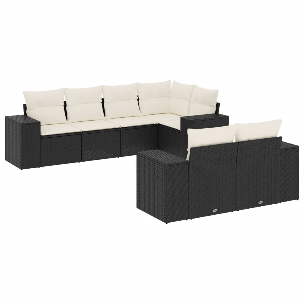Garden Sofa Set Black PE Rattan, Powder-coated steel, 100% Polyester