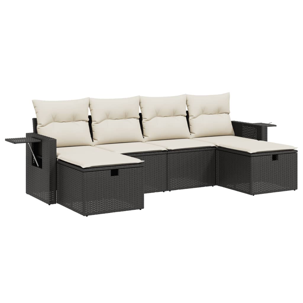 Garden Sofa Set Black PE rattan, powder-coated steel, 100% polyester