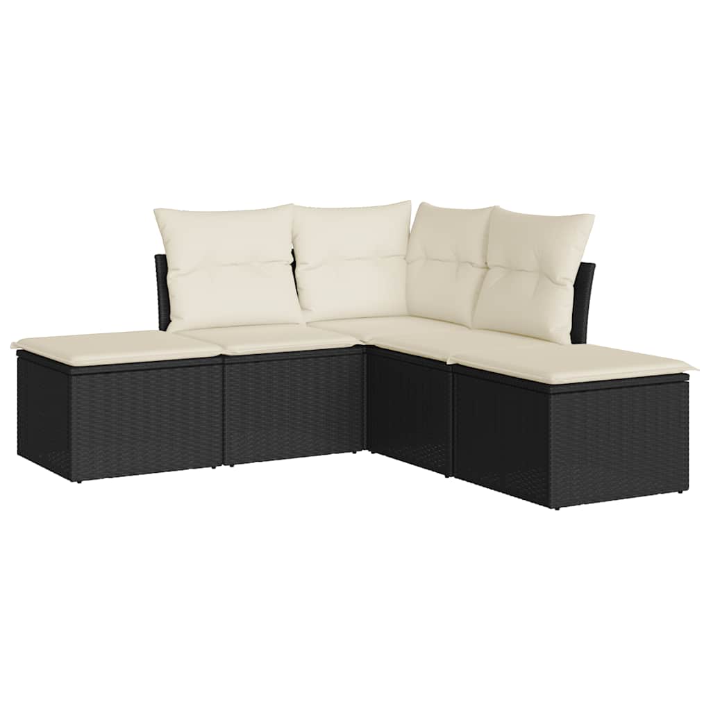 Garden Sofa Set Black PE rattan, powder-coated steel, 100% polyester