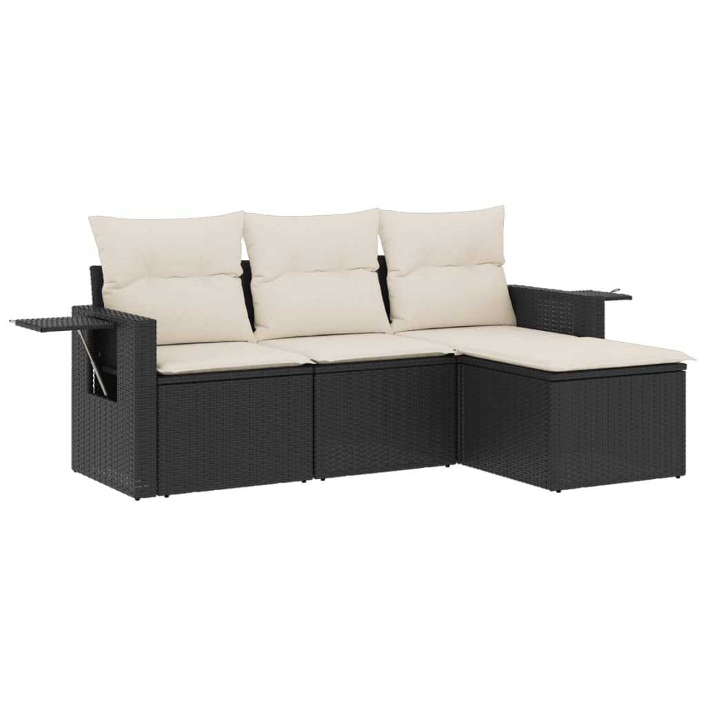Garden Sofa Set Black PE Rattan, Powder-Coated Steel, 100% Polyester