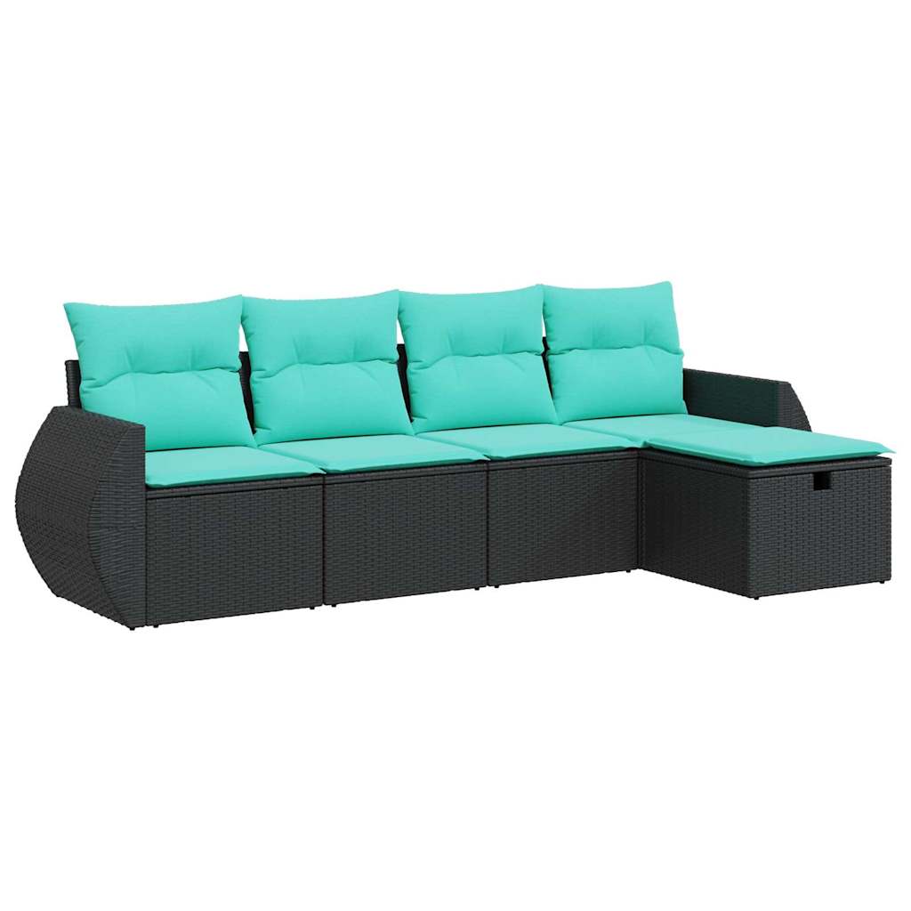 Garden Sofa Set Black PE rattan, powder-coated steel, 100% polyester