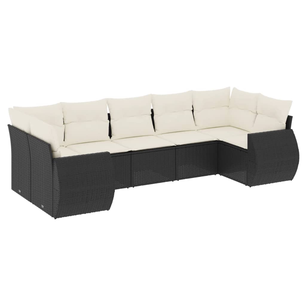 Garden Sofa Set Black PE rattan, powder-coated steel, 100% polyester