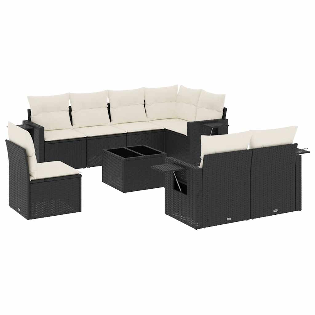 Garden Sofa Set Black PE Rattan, Powder-Coated Steel 9-Piece