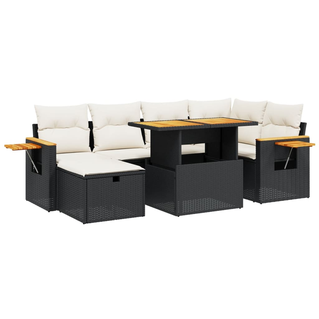 Garden Sofa Set Black PE rattan, Powder-coated steel, Acacia wood