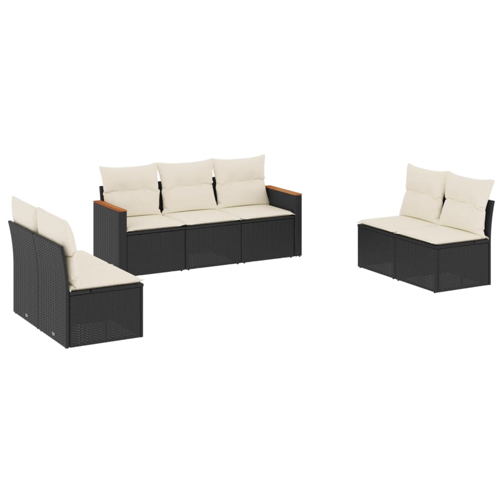 Garden Sofa Set Black PE rattan, powder-coated steel, fabric