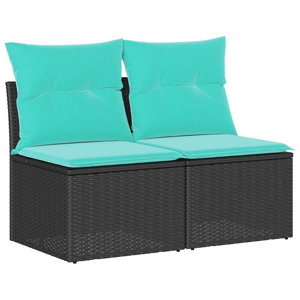 Garden Sofa Set Black PE Rattan, Powder-Coated Steel, Fabric Medium