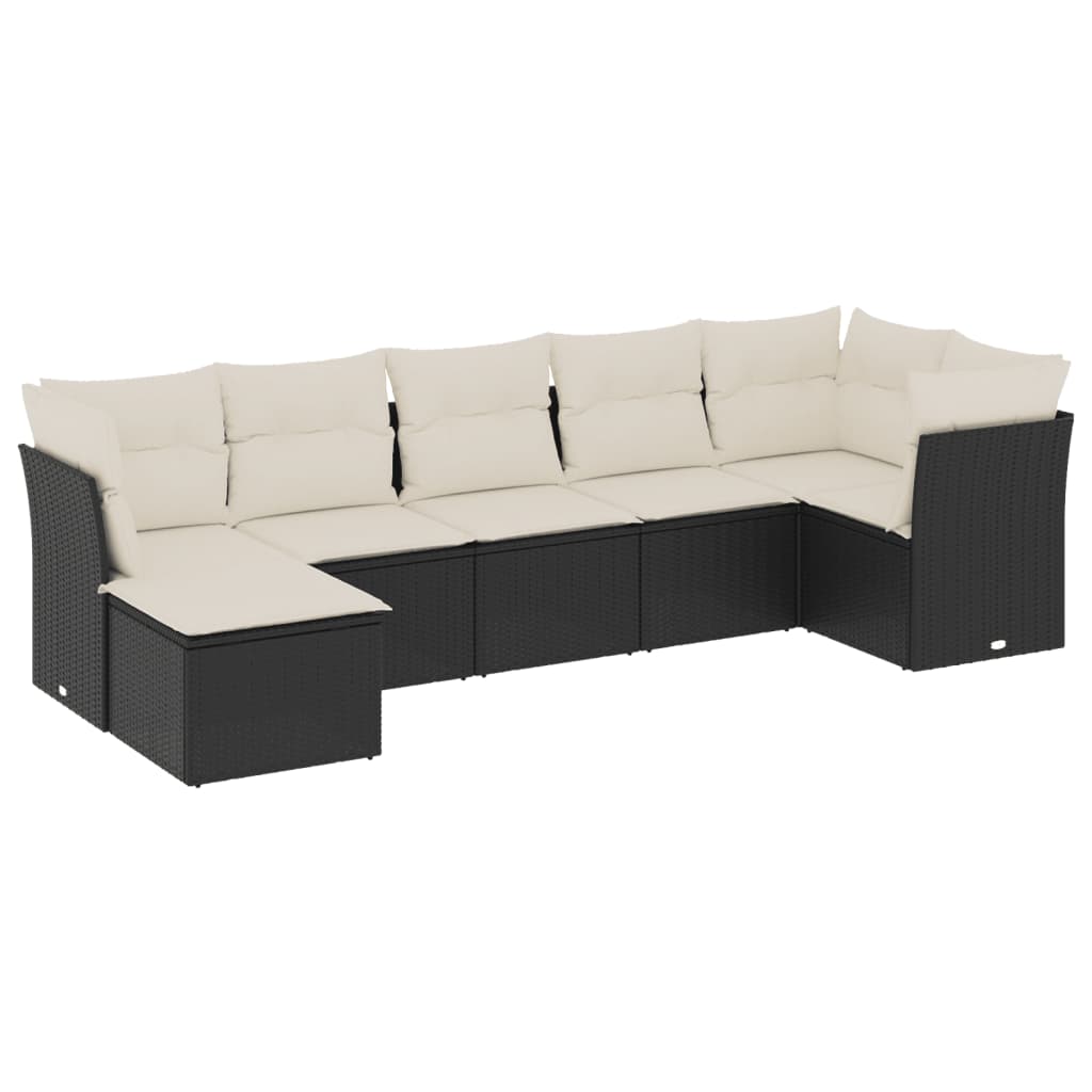 Garden Sofa Set Black PE rattan, powder-coated steel, fabric