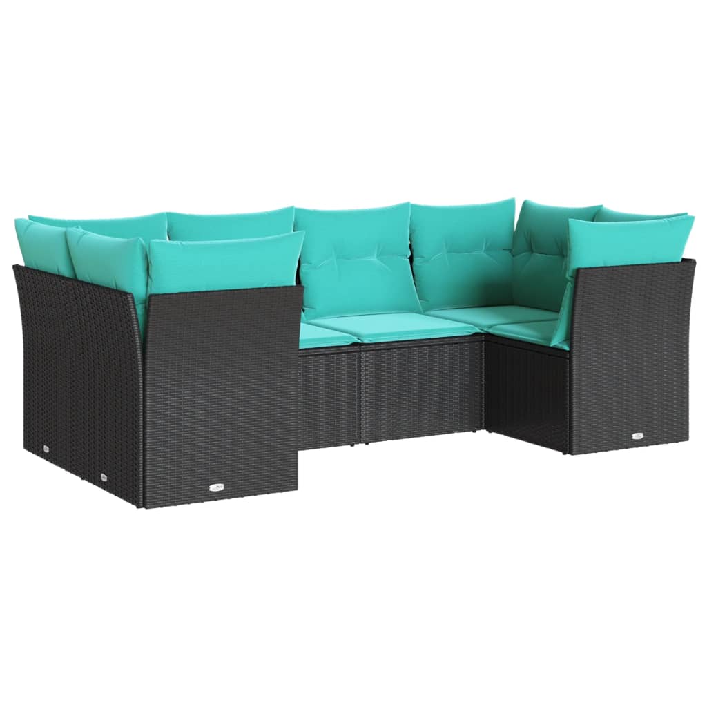 Garden Sofa Set Black PE rattan, powder-coated steel Large