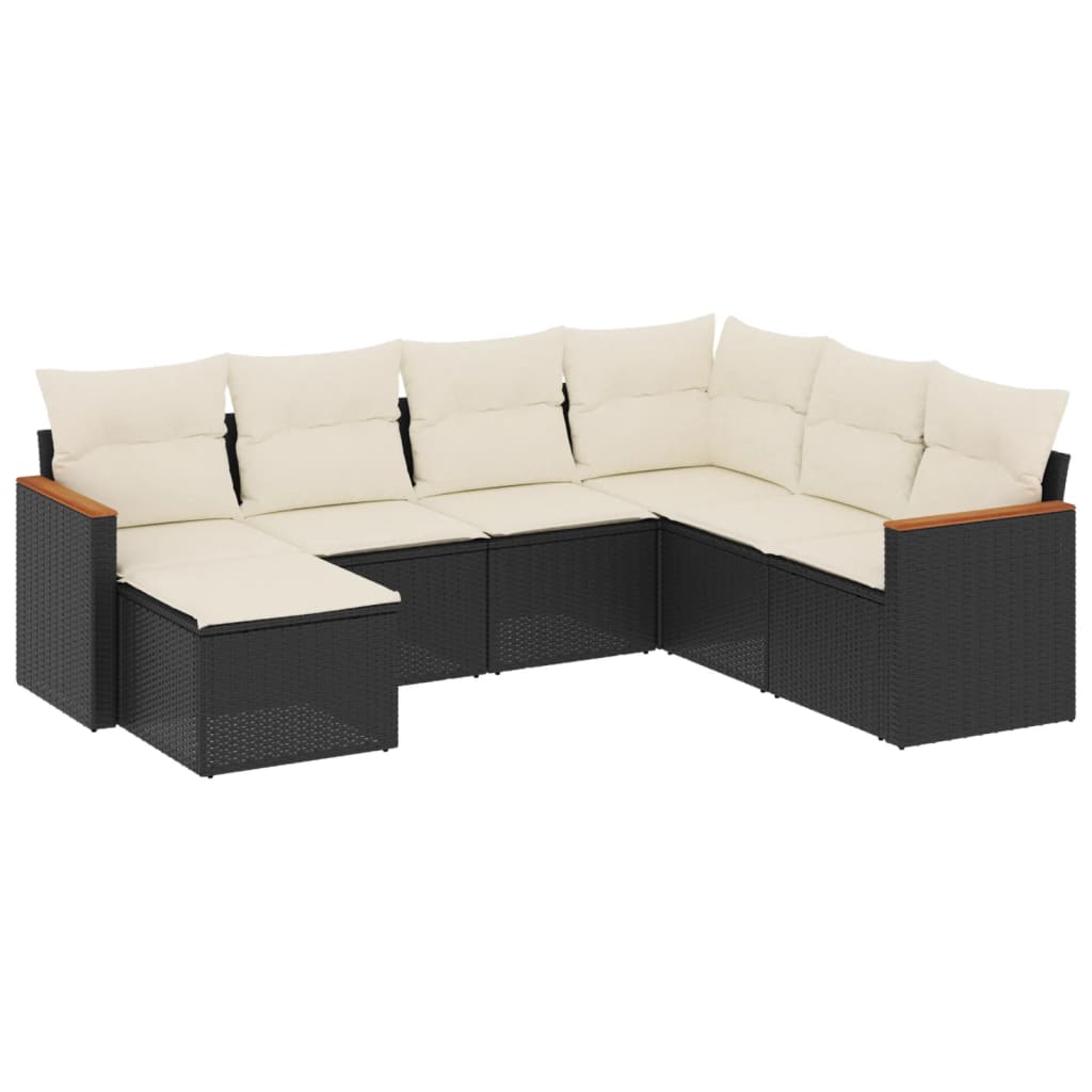 Garden Sofa Set Black PE rattan, powder-coated steel Large