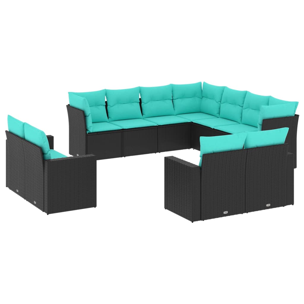 Garden Sofa Set Black PE Rattan, Powder-Coated Steel Large