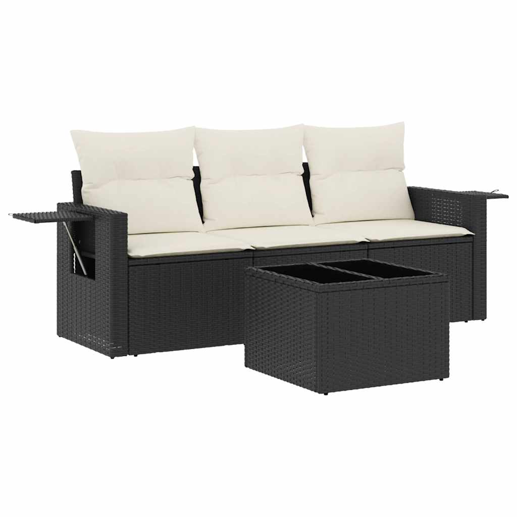Garden Sofa Set Black PE Rattan, Powder-Coated Steel Medium