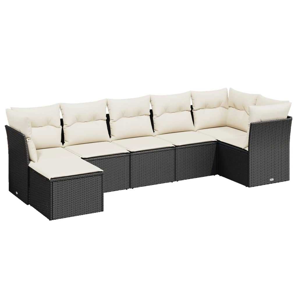 Garden Sofa Set Black PE Rattan, Powder-Coated Steel Modular