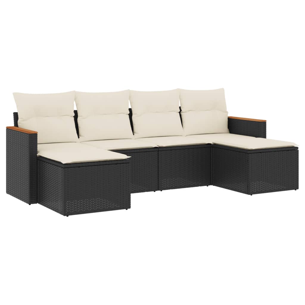 Garden Sofa Set Black PE Rattan, Powder-Coated Steel, Polyester
