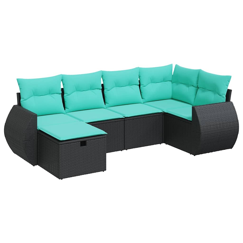 Garden Sofa Set Black PE rattan, powder-coated steel, polyester