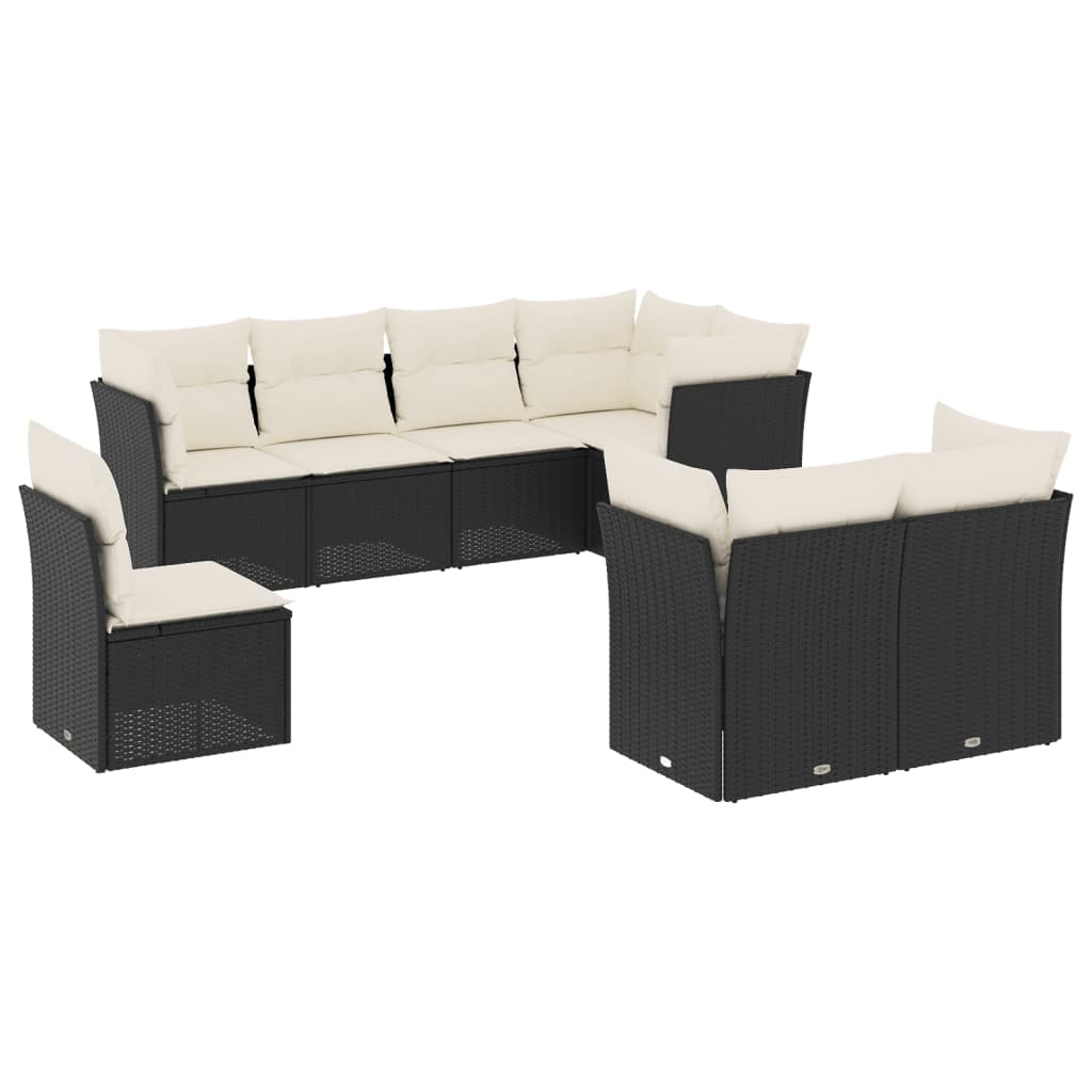 Garden Sofa Set Black PE rattan, powder-coated steel, polyester