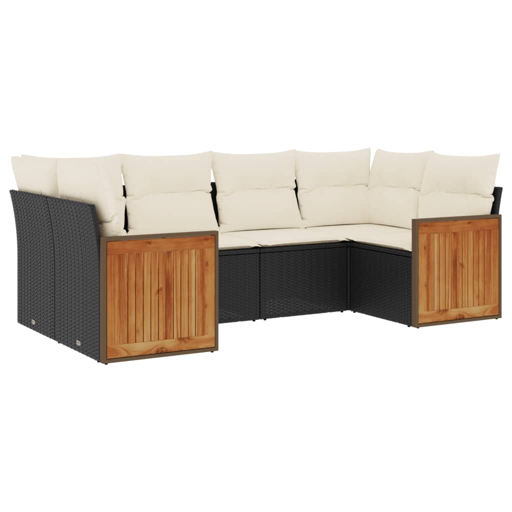Garden Sofa Set Black PE rattan, powder-coated steel, polyester