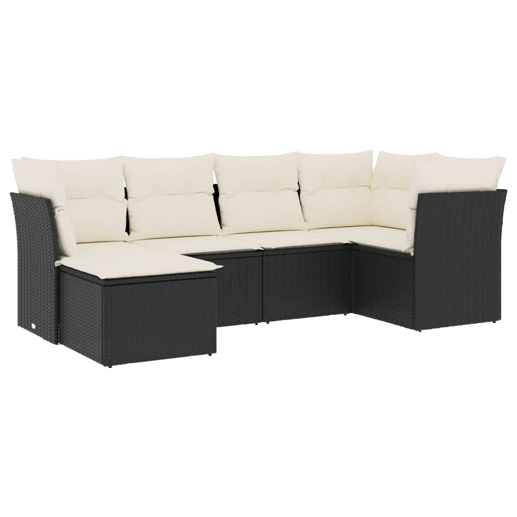 Garden Sofa Set Black PE rattan, powder-coated steel, polyester