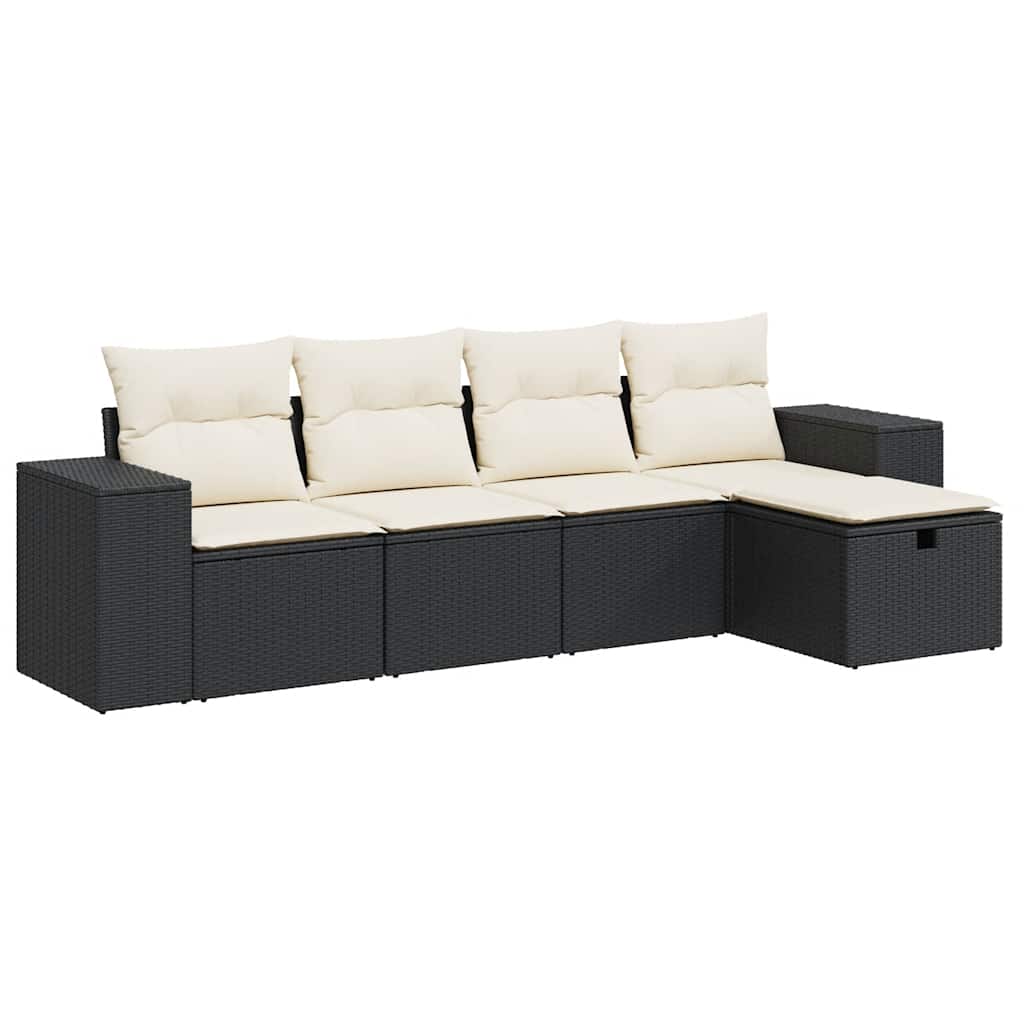 Garden Sofa Set Black PE Rattan, Powder-coated Steel, Polyester