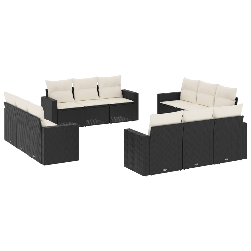 Garden Sofa Set Black PE rattan, Powder-coated steel, Polyester