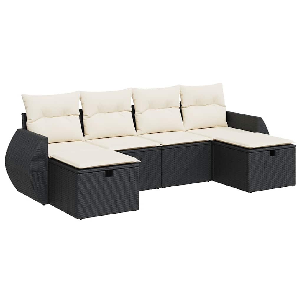 Garden Sofa Set Black PE rattan, powder-coated steel, polyester