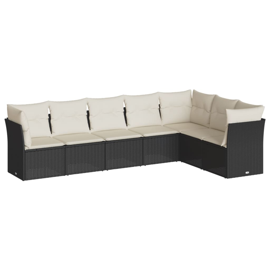 Garden Sofa Set Black PE rattan, powder-coated steel, polyester