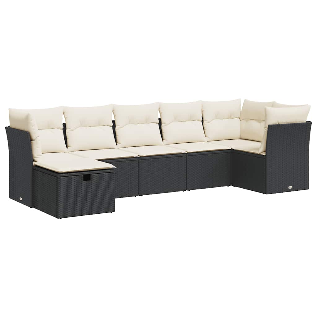 Garden Sofa Set Black PE rattan, powder-coated steel, polyester
