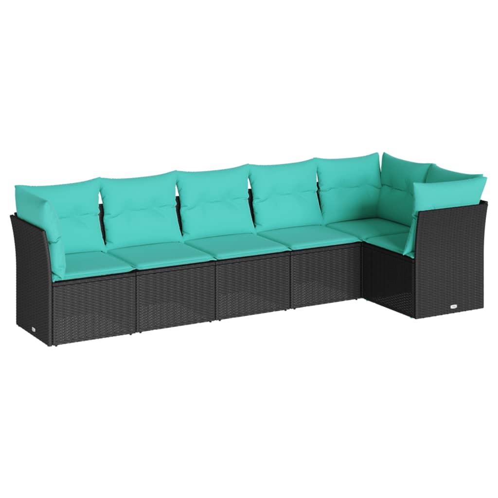 Garden Sofa Set Black PE rattan, Powder-coated steel, Polyester