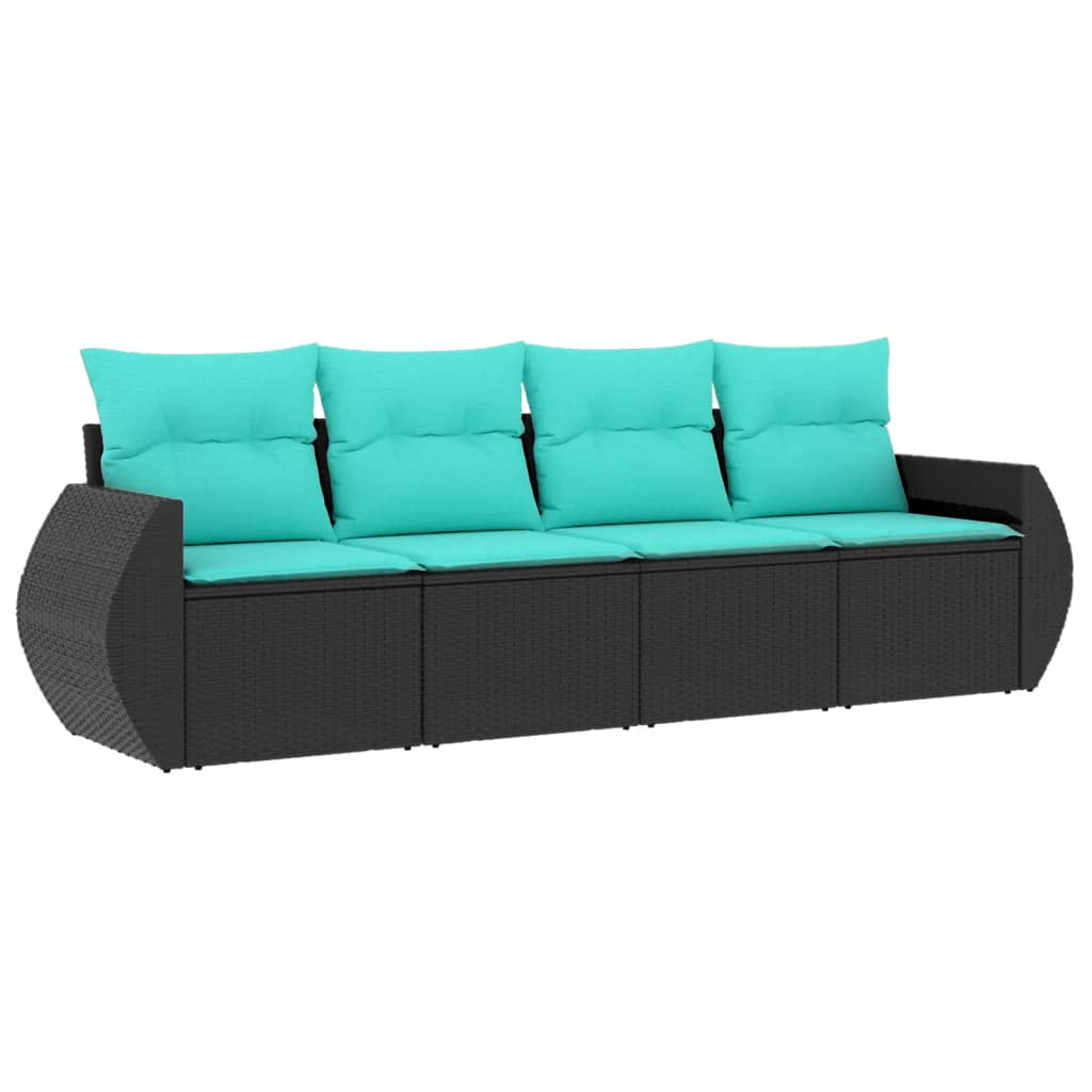Garden Sofa Set black PE rattan, powder-coated steel, polyester