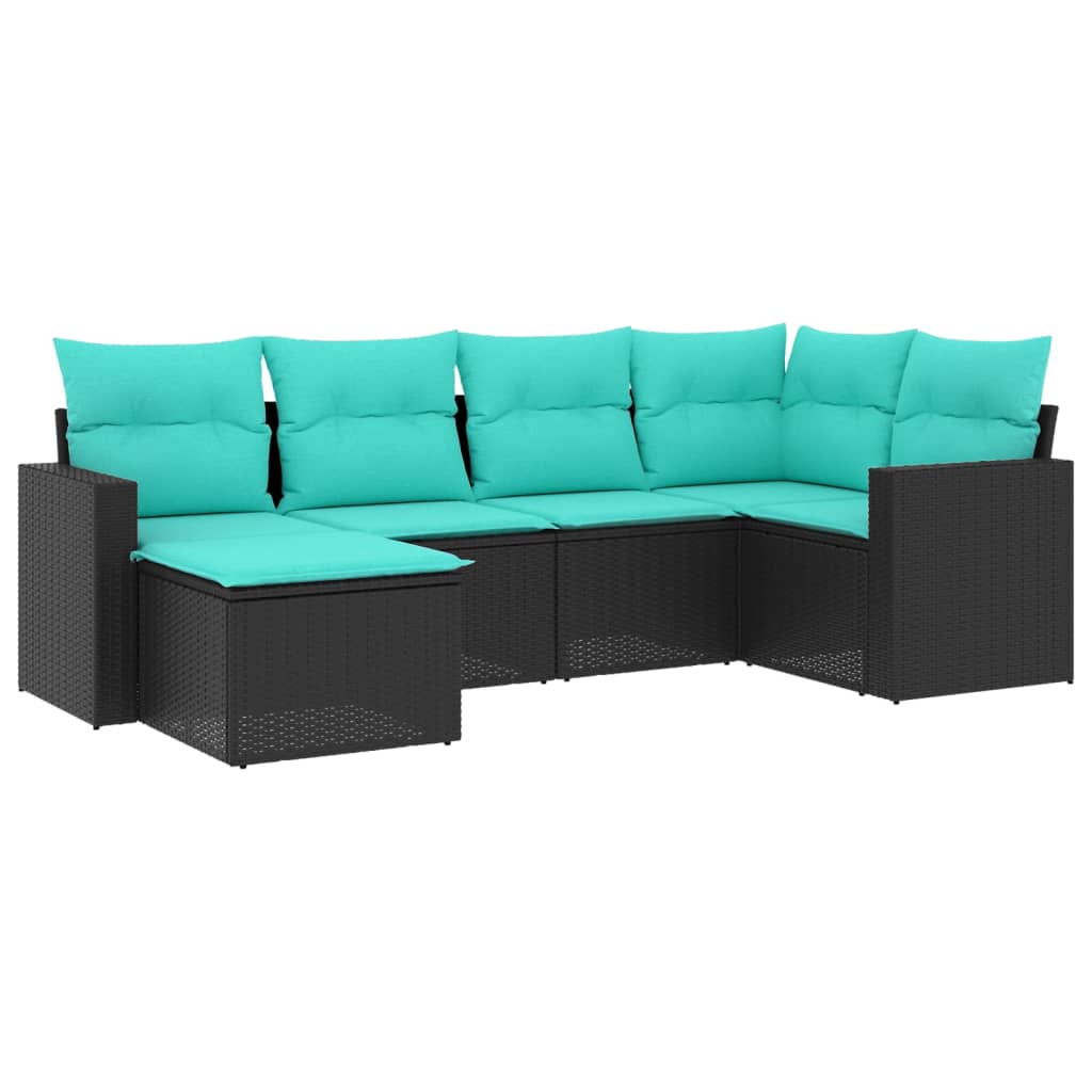 Garden Sofa Set Black PE rattan, powder-coated steel, polyester