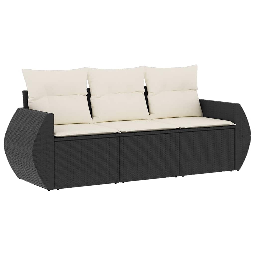 Garden Sofa Set Black PE rattan, Powder-coated steel Standard
