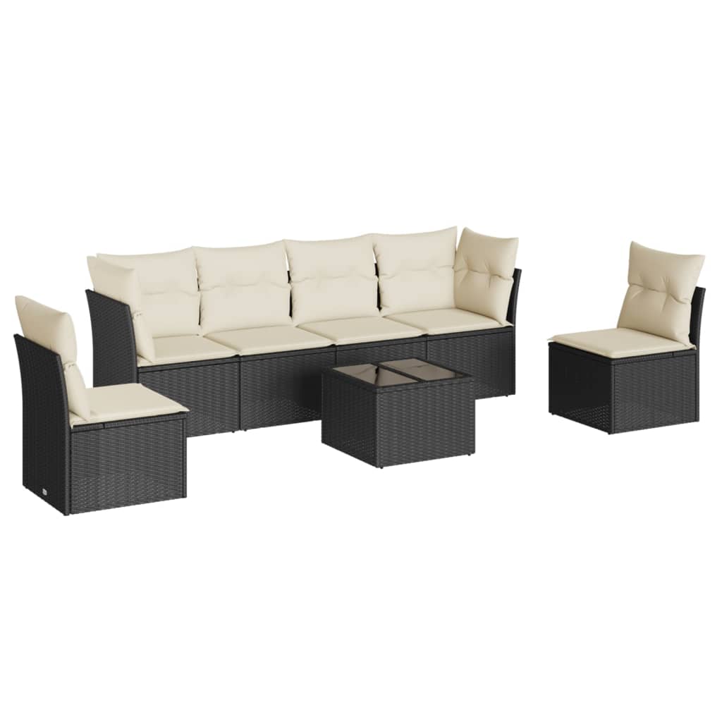 Garden Sofa Set Black PE rattan, powder-coated steel, tempered glass