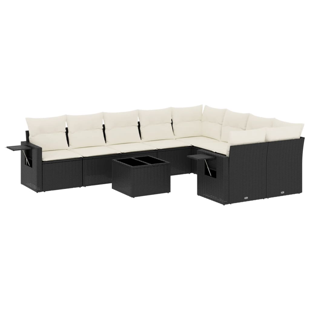 Garden Sofa Set Black PE Rattan, Powder-Coated Steel, Tempered Glass