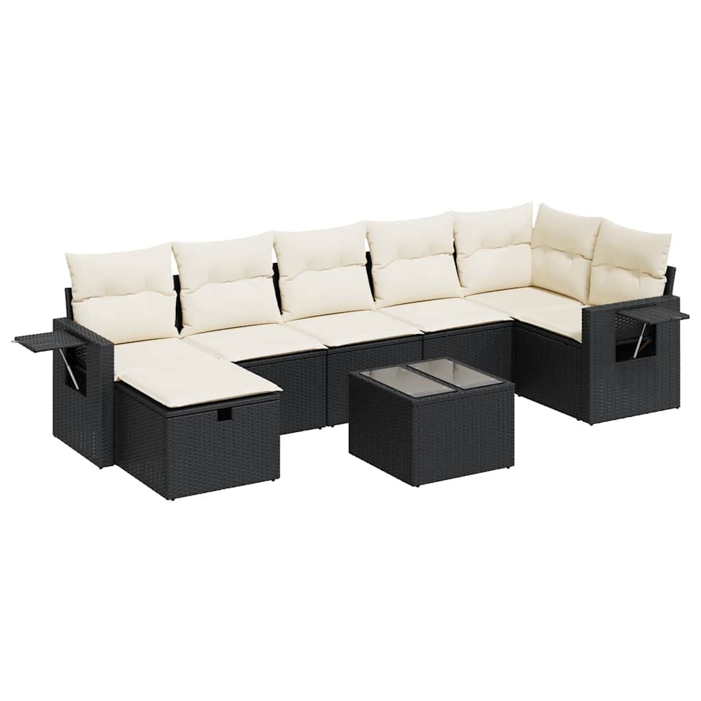 Garden Sofa Set Black PE Rattan, Powder-Coated Steel, Tempered Glass