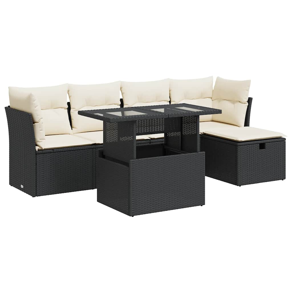 Garden Sofa Set Black PE rattan, powder-coated steel, tempered glass
