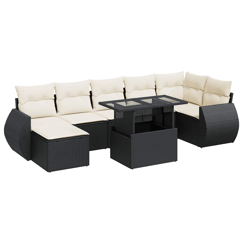 Garden Sofa Set Black PE rattan, powder-coated steel, tempered glass