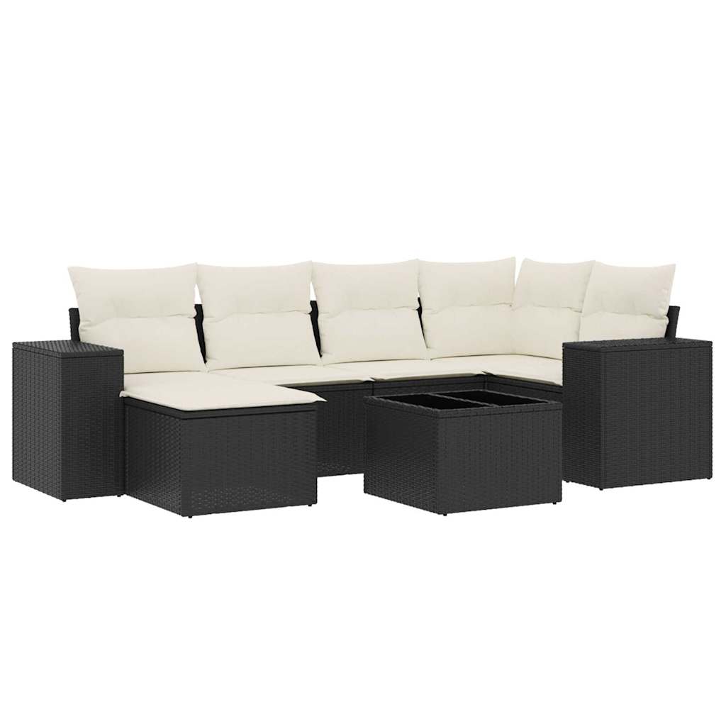 Garden Sofa Set Black PE rattan, powder-coated steel, tempered glass