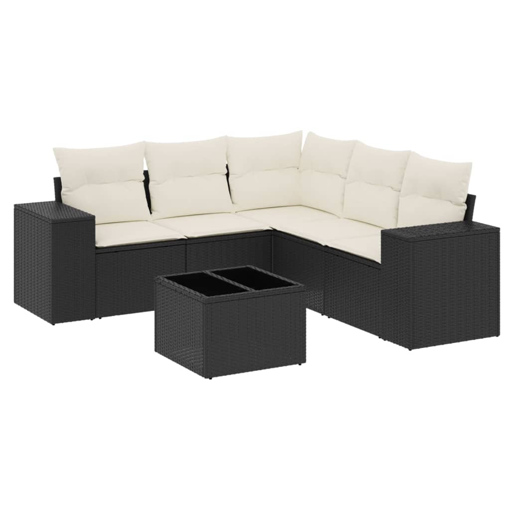 Garden Sofa Set Black PE rattan, powder-coated steel, tempered glass
