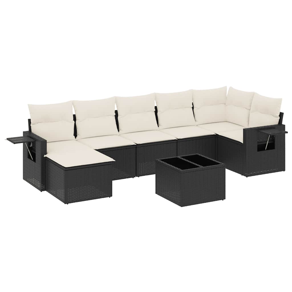 Garden Sofa Set Black PE rattan, powder-coated steel, tempered glass