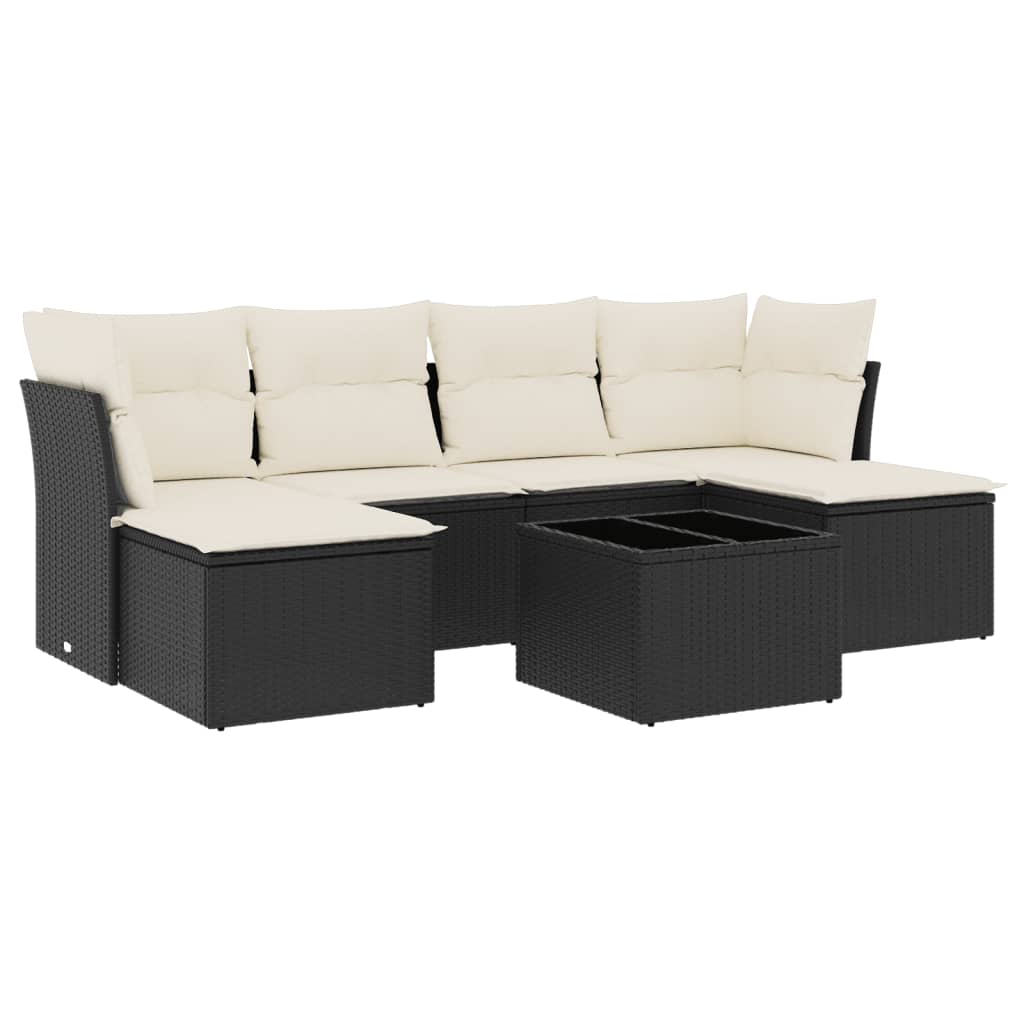 Garden Sofa Set Black PE rattan, powder-coated steel, tempered glass