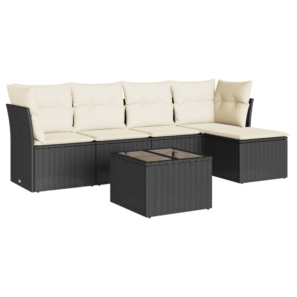 Garden Sofa Set Black PE rattan, powder-coated steel, tempered glass