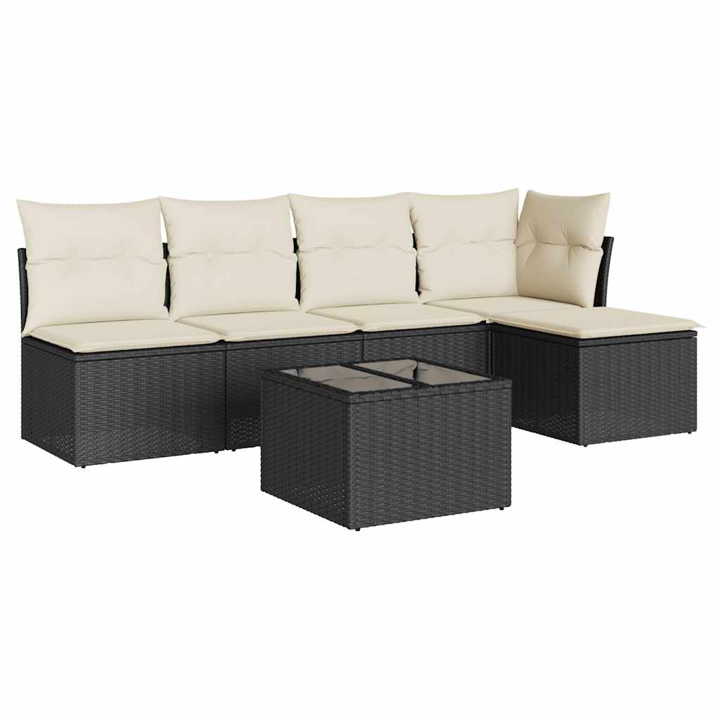 Garden Sofa Set Black PE rattan, powder-coated steel, tempered glass