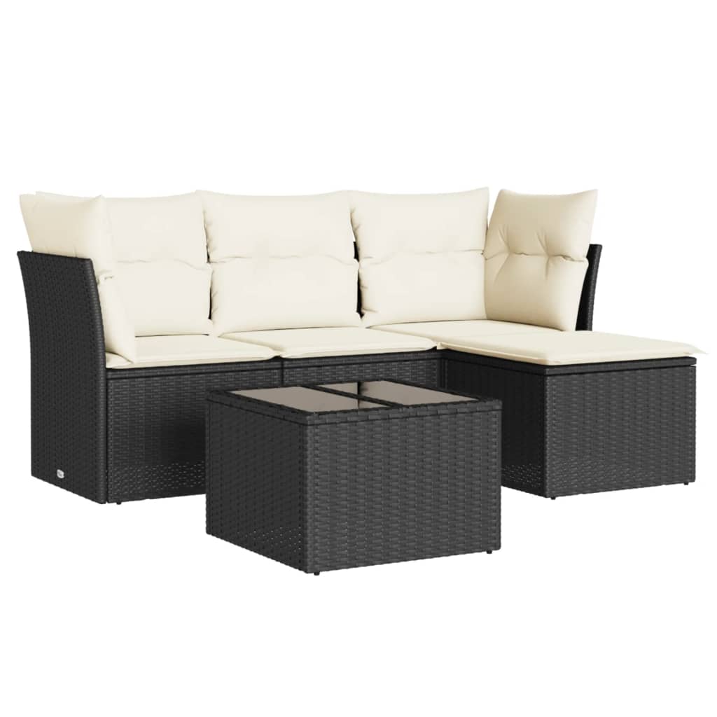 Garden Sofa Set Black PE rattan, powder-coated steel, tempered glass