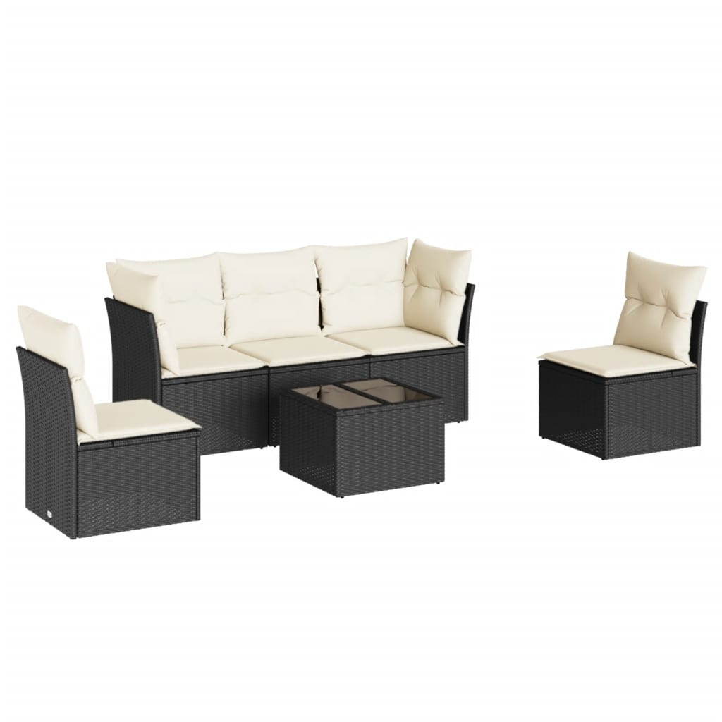 Garden Sofa Set Black PE Rattan, Powder-coated Steel, Tempered Glass