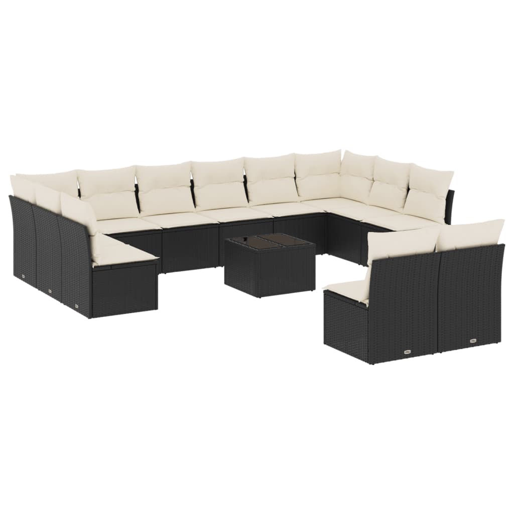 Garden Sofa Set Black PE rattan, Powder-coated steel, Tempered glass