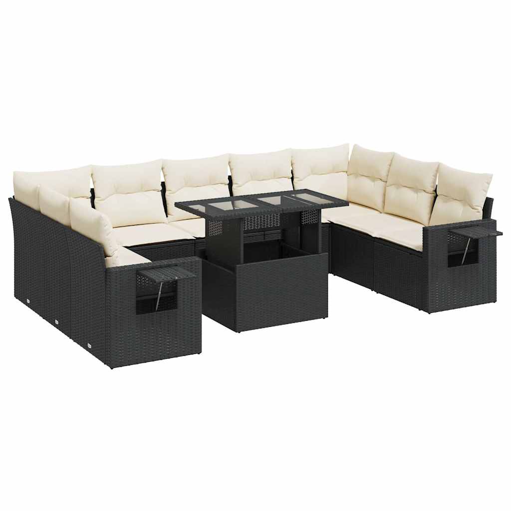 Garden Sofa Set Black PE Rattan Standard Removable Covers
